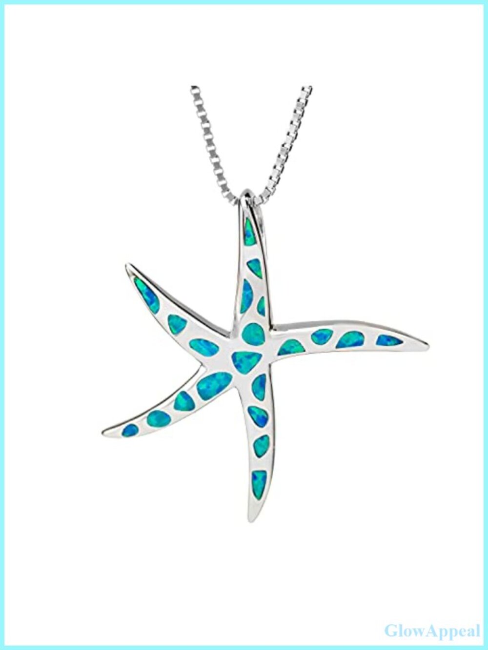 Sterling Silver Created Blue Opal Starfish Necklace Pendant 18" Box Chain